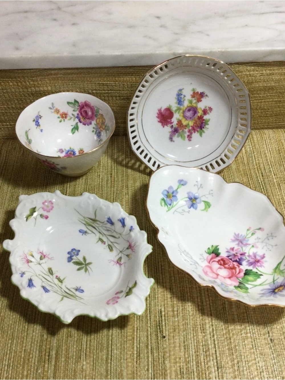 Vintage Trinket Dishes small lot of 4 all have Floral Prints